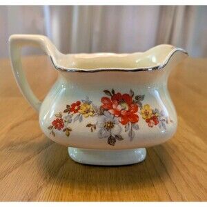 Vintage Lido W.S. George Canarytone 22k Gold Trim Creamer Floral cottagecore
